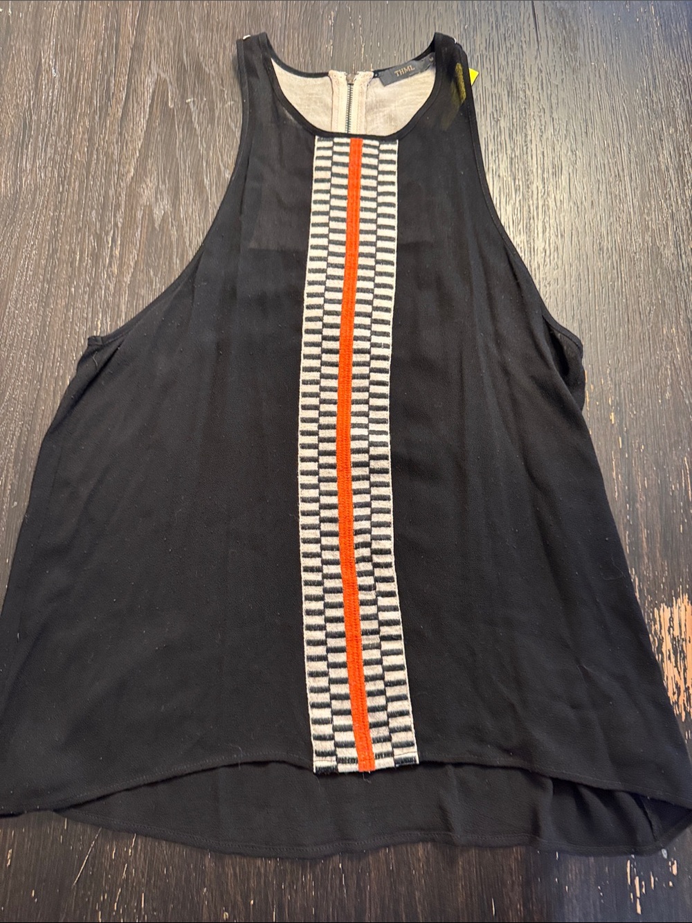 THML Black Sleeveless Camisole with Striped Center and Orange Accent